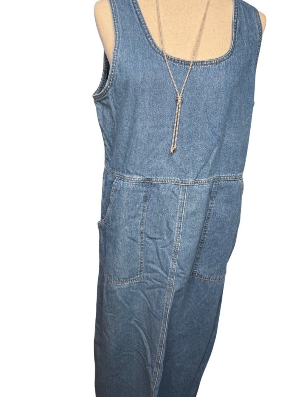 Vtg 90s Womens L Denim Overall  Jumper Maxi Dress Cotton Country Modest Y2K Read